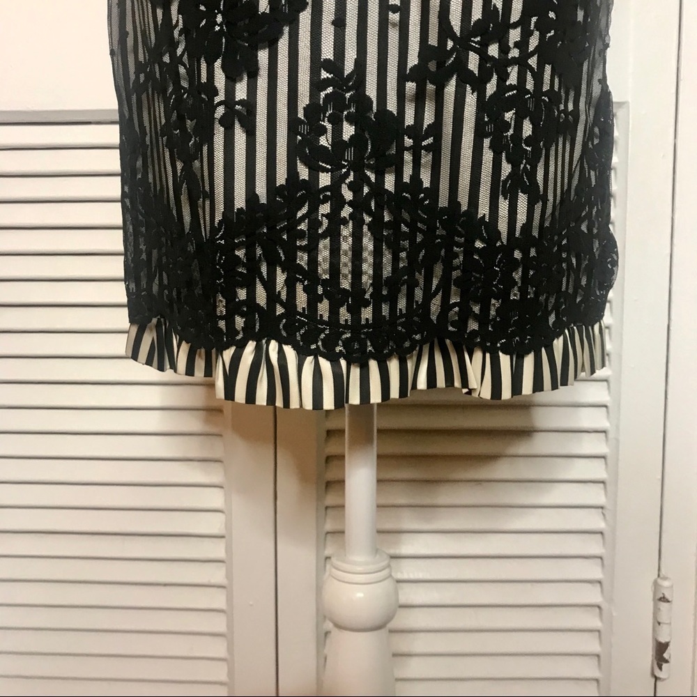 Vintage Black & White Stripe Dress w/ Black Lace - Picture 4 of 5